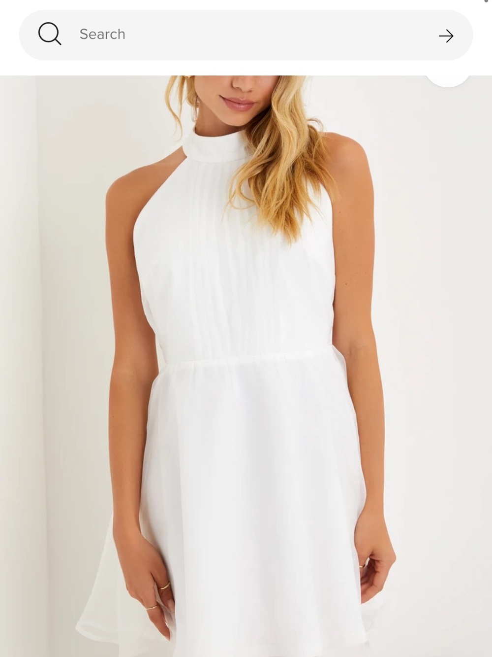 Lulus Flirtatious Aesthetic White Organza Backless Halter Mini Dress